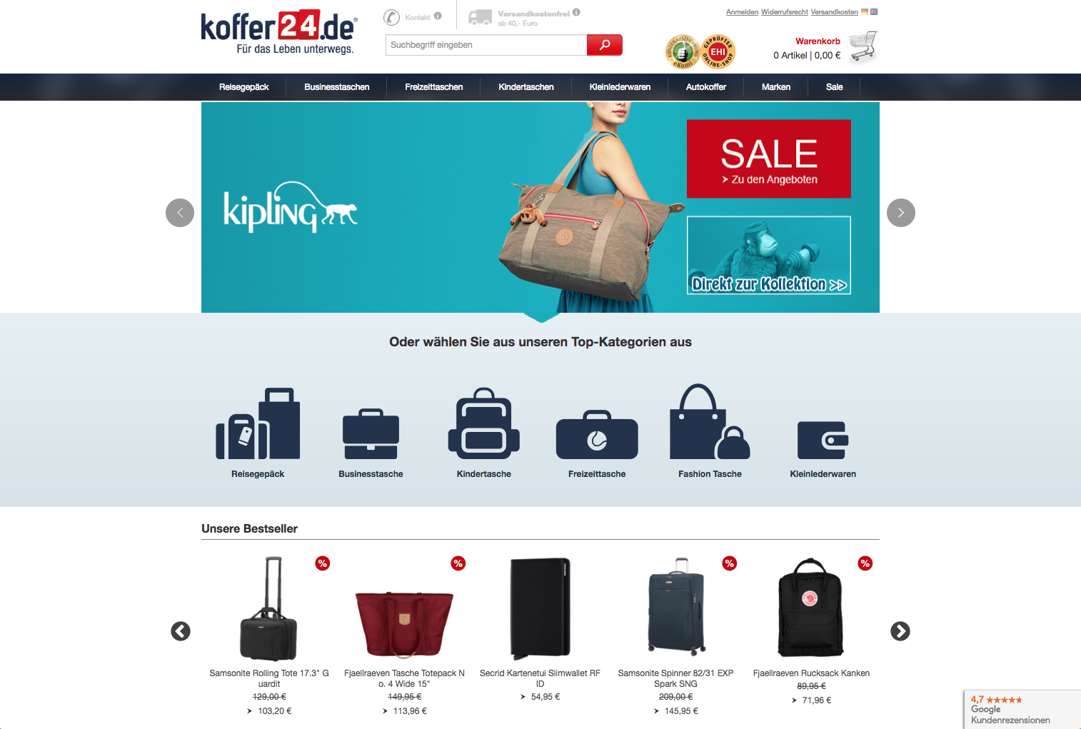 Der neue Onlineshop von Koffer 24